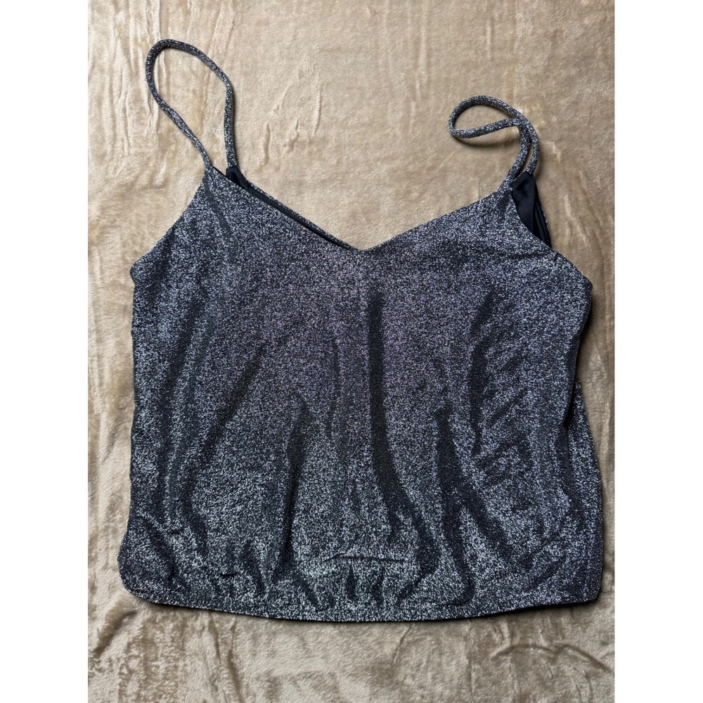 2000s Express Womens Silver Metallic Glitter‎ Cami Top Small Festival Glam Disco